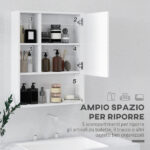 Armadietto Bagno con Specchio, Ripiani e Scaffale Regolabile, Montaggio a Parete, 60x15x76cm, Bianco - immagine 4