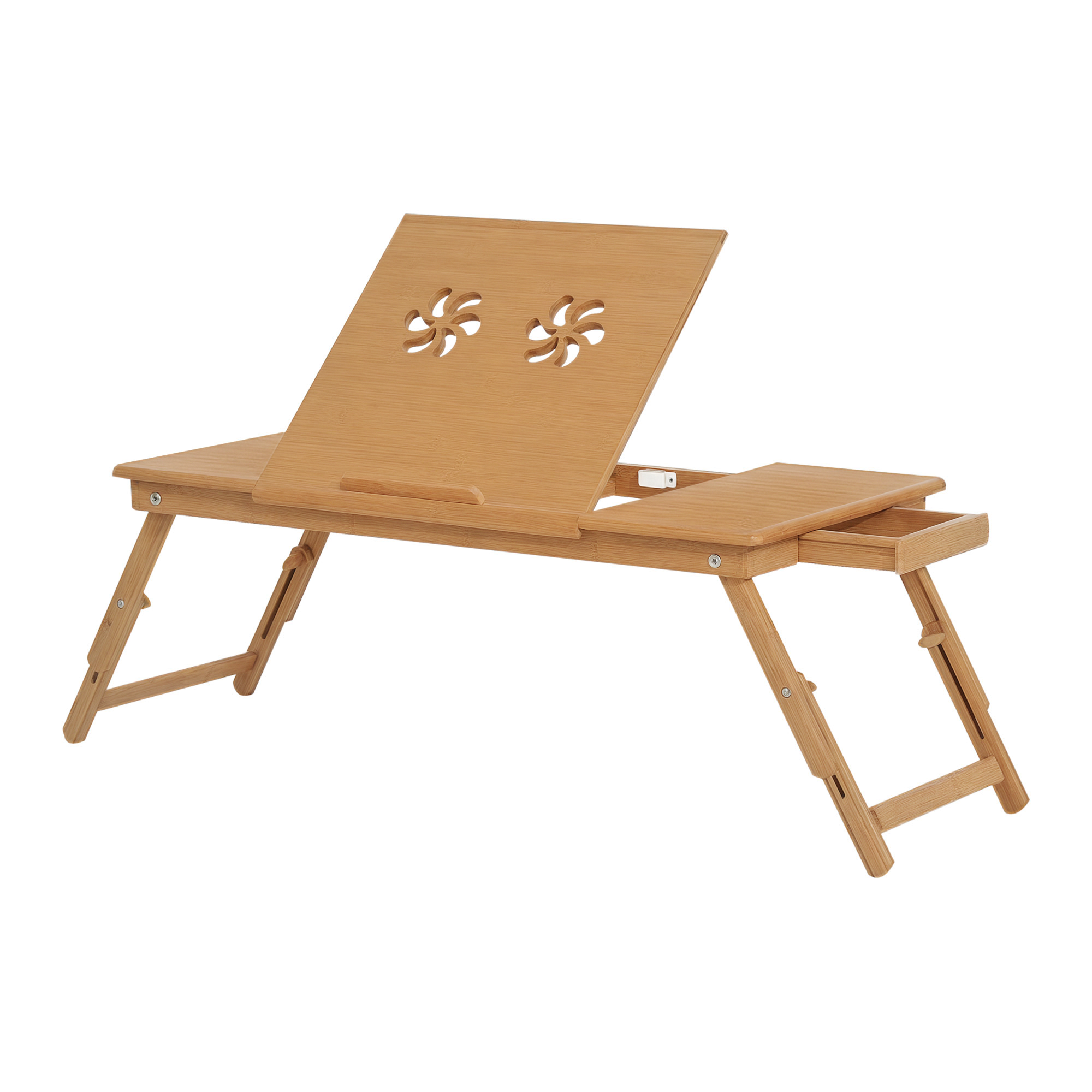 jFccfb198148b5489.png Tavolino da Letto per PC Pieghevole e Inclinabile con Cassetto, 72x35x22-30, Colore Legno - immagine 1