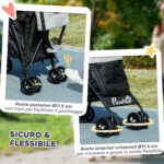 Passeggino per Cani con 2 Finestre a Rete, in Acciaio e Tessuto Oxford, 76x44x103 cm, Nero e Grigio Chiaro - immagine 8