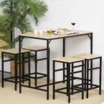 Set Tavolo Alto con 4 Sgabelli Stile Industriale in Metallo e Legno, Rovere Chiaro - immagine 2
