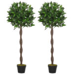 Set di 2 Alberi di Alloro in Vaso, Piante Finte in Plastica Altezza 120cm per Interni