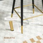 Set da 2 Sgabelli da Bar Vellutati con Poggiapiedi e Base in acciaio, 59x52x90cm, Grigio - immagine 6