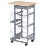 Carrello da Cucina con Cassetti Estraibili e 2 Portabottiglie, in Legno di Pino e Metallo, 47x37x83 cm