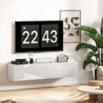 Mobile TV Sospeso per Televisori da 45"-55"-65" con 2 Armadietti e Ante a Ribalta, 140x33x29,8 cm, Bianco - immagine 8