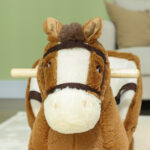 Cavallo a Dondolo per Bambini 18-36 Mesi con Suoni, Base in Legno e Cintura di Sicurezza, Marrone - immagine 9