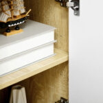 Credenza Moderna in Truciolato e Legno di Pino con 3 Cassetti e 2 Armadietti a 2 Livelli, 90x32x80A cm - immagine 9