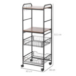 Carrello da Cucina con 2 Cesti estraibili in Metallo, 2 ripiani in Legno Truciolato e Ganci laterali, 40x38x111cm - immagine 3