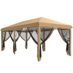 Gazebo da Giardino 6x3m Pieghevole con Zanzariera, Altezza Regolabile e Borsa di Trasporto, Beige