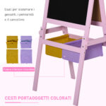 Lavagnetta per Bambini in Legno Rosa con Cavalletto 3 in 1: Lavagna Bianca, Nera e con Rullo Fogli di Carta - immagine 5