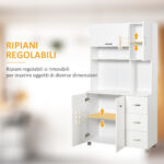 Credenza da Cucina Moderna con Cassetti, Armadietti e Ripiani Aperti, 1x39,5x183,5cm, Bianco - immagine 6