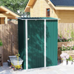 Capanno Porta Attrezzi in Metallo con Tetto Inclinato e Porta Bloccabile, 142x86x189 cm, Verde - immagine 8