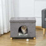 Casetta per Gatti Pouf Poggiapiedi Imbottito con Cuscino Rimovibile e Lavabile, Grigio - immagine 8