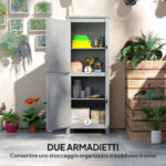 Capanno da Giardino Porta Attrezzi con 2 Armadietti, Ante con Blocco e Ripiani Rimovibili, Grigio - immagine 4