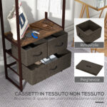 Appendiabiti da Terra con Asta, 3 Cassetti e Ripiani, in Legno MDF e Acciaio, 58,5x30x178 cm, Marrone - immagine 5