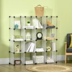 Mobile Scarpiera Modulare Salvaspazio, 16 Cubi 30x30x30 cm in Acciaio e PP, 125x32x125 cm, Trasparente - immagine 2