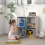 Scaffale Portagiochi per Bambini con 4 Scomparti e Contenitori, 61,8x29,9x61,8cm, Bianco - immagine 2