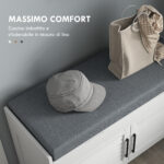 Panca Scarpiera con Ripiano Interno Regolabile su 3 Livelli, in MDF e Simil Lino, 90x36x50 cm, Bianco e Grigio - immagine 5