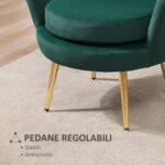 Poltrona Vintage di Design in Velluto Verde Poltroncina da Camera - immagine 7