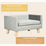 Divanetto per Cani e Gatti Stile Scandinavo con Cuscino Imbottito in Velluto e Legno, 64x45x36cm, Grigio - immagine 6