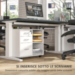Cassettiera Portadocumenti da Ufficio con 3 Cassetti, Ruote, Serratura e Chiavi, 60x40x56 cm, Bianco - immagine 7