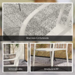 Set 4 Sedie da Giardino Impilabili in PP con Schienale Alto e Braccioli, 57x54x78 cm, Grigio Chiaro - immagine 7