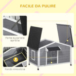 Casetta per Cani in Legno con Design Rialzato, Tenda Protettiva e 2 Finestre, 109x79x72 cm - immagine 5