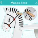 Cavallo a Dondolo Classico in Legno per Bambini 1-3 Anni con Bordo, Maniglie e Poggiapiedi, 68x26,5x48cm, Bianco - immagine 6