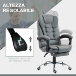 Sedia da Ufficio Ergonomica Reclinabile a 145° con Poggiapiedi Estraibile in Finta Pelle, Grigio - immagine 4