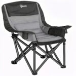 Sedia da Campeggio Pieghevole con 2 Portabicchieri e Tasche Laterali, 99x71x103 cm, Grigio e Nero