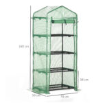 Serra per Piante Verticale con Scaffale a 4 Ripiani in Acciaio e PE Verde Scuro, 70x50x160cm - immagine 3