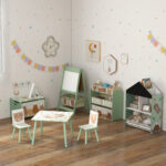 Set Tavolo e Sedie 3 Pezzi per Bambini 3-8 Anni in MDF e Legno di Pino, Verde - immagine 9