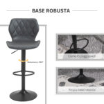 Set di 2 Sgabelli da Bar Alti in Finta Pelle con Altezza Regolabile, Sgabelli Cucina Girevoli con Schienale e Poggiapiedi, 46,5x49,5x92-113cm Grigio - immagine 5