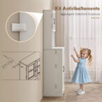 Mobile Dispensa Cucina con 2 Armadietti e 8 Ripiani, in Legno e Acrilico, 60x39,5x179,6 cm, Bianco - immagine 8