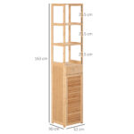 Mobile Bagno Alto in Bambù con 3 Ripiani Aperti, un Cassetto e un Armadietto, 32x30x163 cm, color Legno - immagine 3