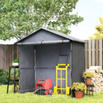 Capanno da Giardino 1,1x2 m con Porta Avvolgibile, Tenda Garage per Bici e Moto, Grigio Scuro - immagine 7