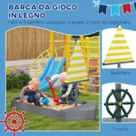 Sabbiera per Bambini 3-8 Anni a forma di Barca, in Legno di Abete e Poliestere, 190x90x138 cm - immagine 4