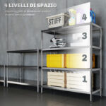 Scaffale da Cucina a 4 Livelli Regolabili su 10 Altezze Diverse, in Acciaio Inox, 91x40x108 cm, Argento - immagine 5