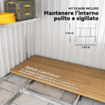 Capanno Attrezzi in Metallo 1,5x2m con Base, Porta Scorrevole e Tetto Inclinato, Bianco - immagine 6