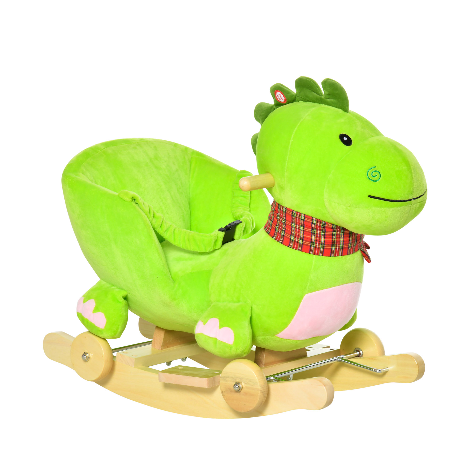 l2L39917f21721d9f.jpg Cavallo a Dondolo con Ruote, Cavalluccio a Dondolo a Forma di Drago per Bambini 18-36 Mesi, in Legno e Peluche Verde - immagine 1