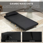 Poltrona Letto 3 in 1 con Schienale Reclinabile su 6 Posizioni in Tessuto, 94x78x80 cm, Nero - immagine 6