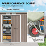 Ripostiglio da Giardino in Acciaio con 2 Prese d'Aria e 2 Porte Scorrevoli, 280x130x172 cm, Marrone Legno - immagine 5