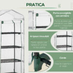 Serra per Piante Verticale con Scaffale a 4 Ripiani in Acciaio e PE Bianco, 70x50x160cm - immagine 6
