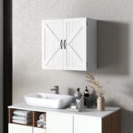 Armadietto Pensile Bagno in Legno Stile Country con Ripiano Regolabile, 60x30x60cm, Bianco - immagine 2