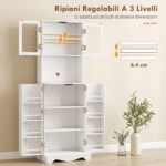 Mobile Dispensa Cucina con 2 Armadietti e 8 Ripiani, in Legno e Acrilico, 60x39,5x179,6 cm, Bianco - immagine 5