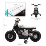 Moto Elettrica per Bambini 3-5 Anni in PP e Metallo con Rotelle, Clacson e Musica, 86x44x58 cm, Bianca e Nera - immagine 3