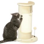 Albero Tiragraffi per Gatti fino 5kg con 2 Palline in Sisal e Peluche, 34x25,5x58cm, Beige