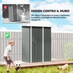 Capanno Porta Attrezzi in Metallo con Tetto Inclinato e Porta Bloccabile, 142x86x189 cm, Grigio Chiaro - immagine 7