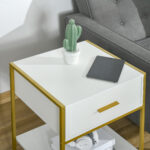 Set 2 Comodini Moderni con Cassetto e Ripiano Aperto in MDF e Acciaio, 45x40x60cm, Bianco e Oro - immagine 9