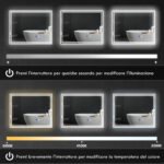 Specchio Bagno con Luce LED 3 Livelli Rettangolare, Antiappannamento e Interruttore Touch, 90x70cm - immagine 5