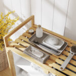 Cesto Portabiancheria con 2 Borse Estraibili, Maniglie e Ripiano in Bambù, 70x36x70 cm, Bianco - immagine 9